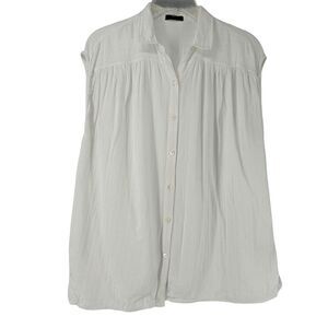 ATM Top White Cotton Gauze Sleeveless Boxy Size M Breathable Button Up Collared